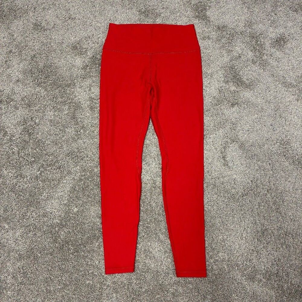 CRZ YOGA Womens Large High Waist Leggings Cherry Red Solid Athleisure Gym Yoga